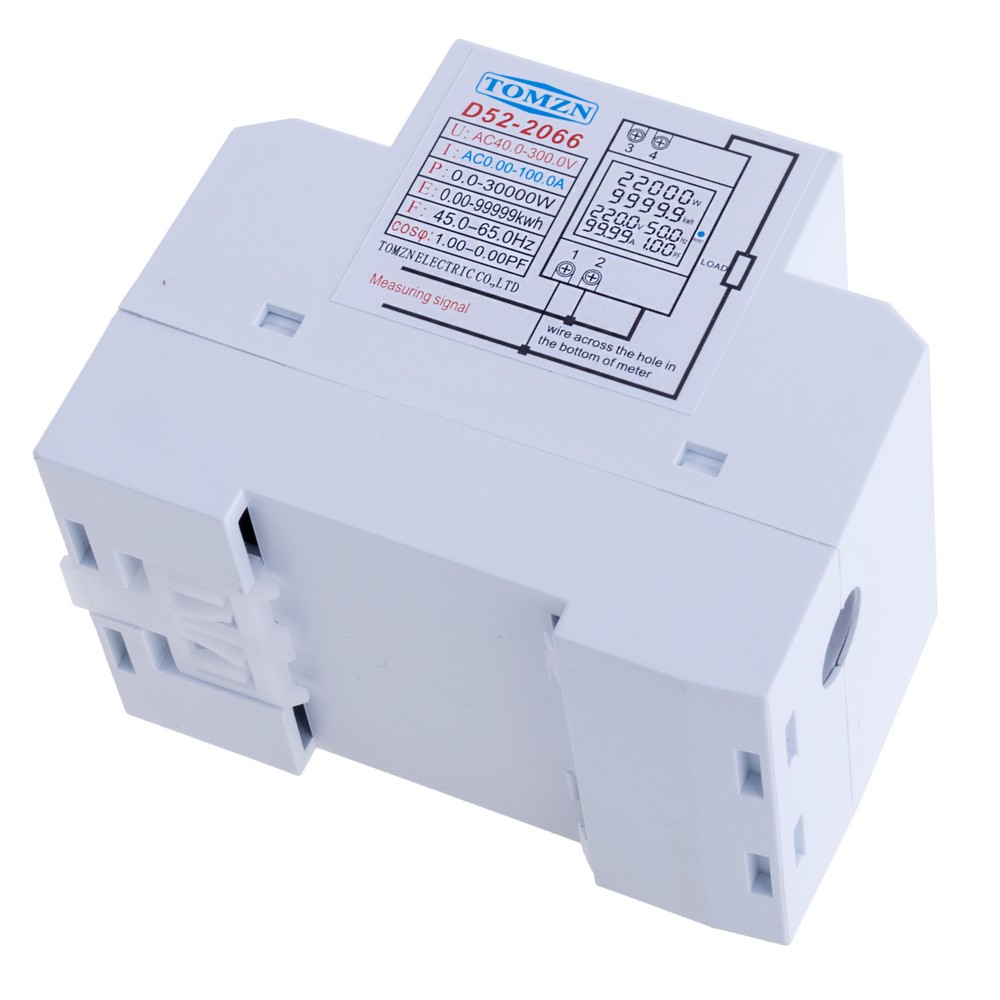 Din rail AC monitor 6IN1 Voltage Current Power Factor Active KWH Electric energy Frequency meter VOLT AMP AC40-300 External CT(TOMZN)