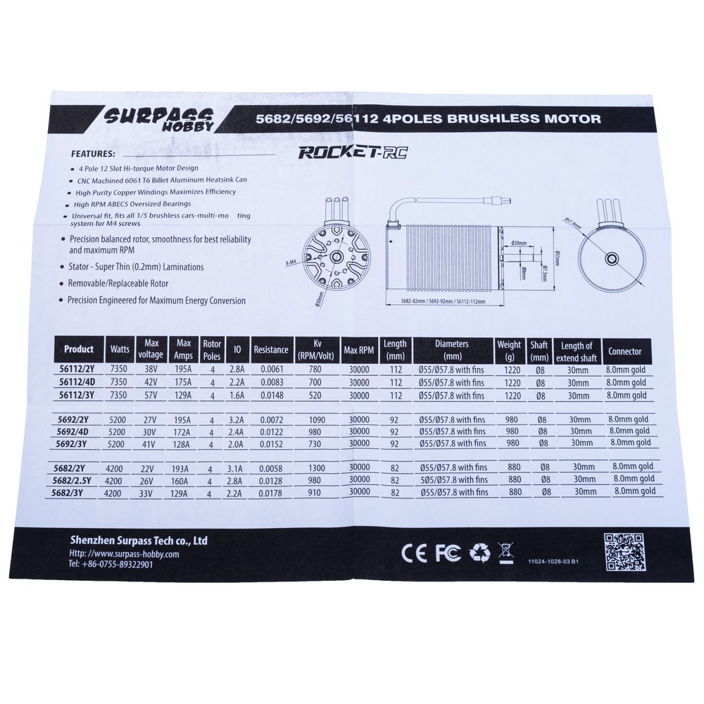 Motor 5692 1090KV, schwarz, Welle 8мм (Rocket RC)