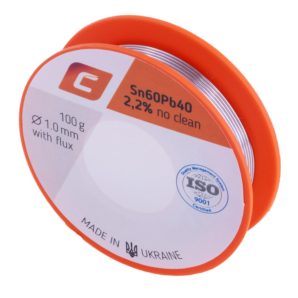 Дротяний припій, 1mm 100g з флюсом, свинцевий, Sn60Pb40 Дротяний припій, 1mm 100g з флюсом, свинцевий, Sn60Pb40