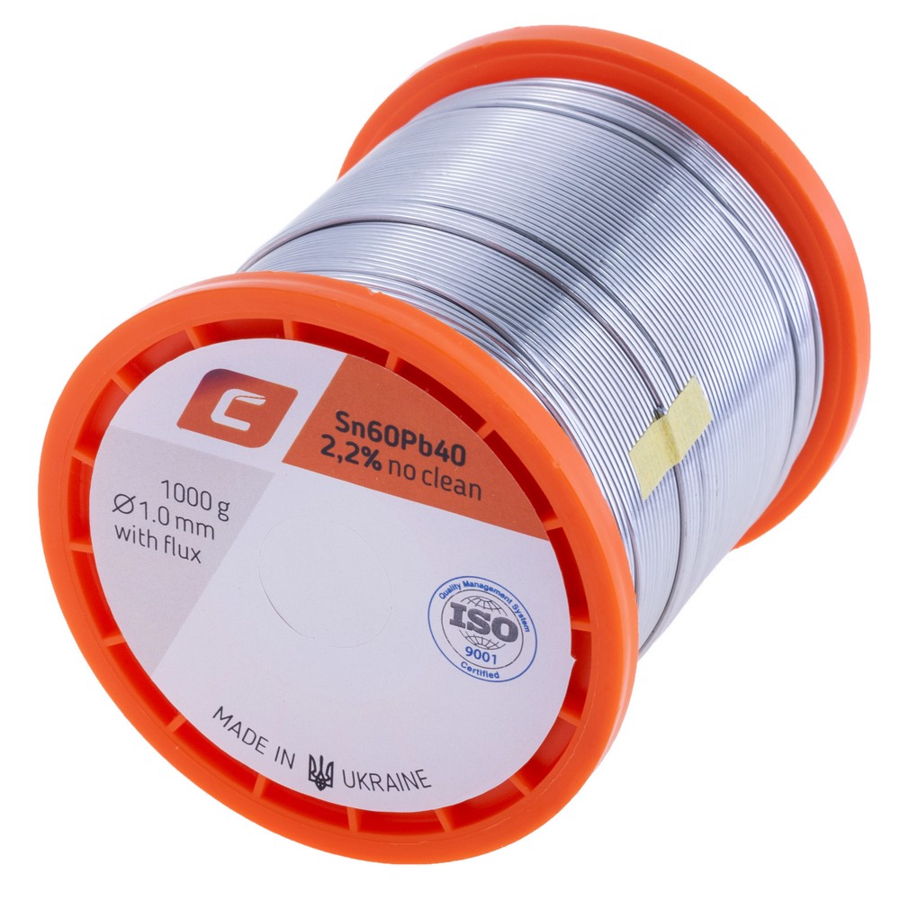 Дротяний припій, 1mm 1000g з флюсом, свинцевий, Sn60Pb40 Дротяний припій, 1mm 1000g з флюсом, свинцевий, Sn60Pb40