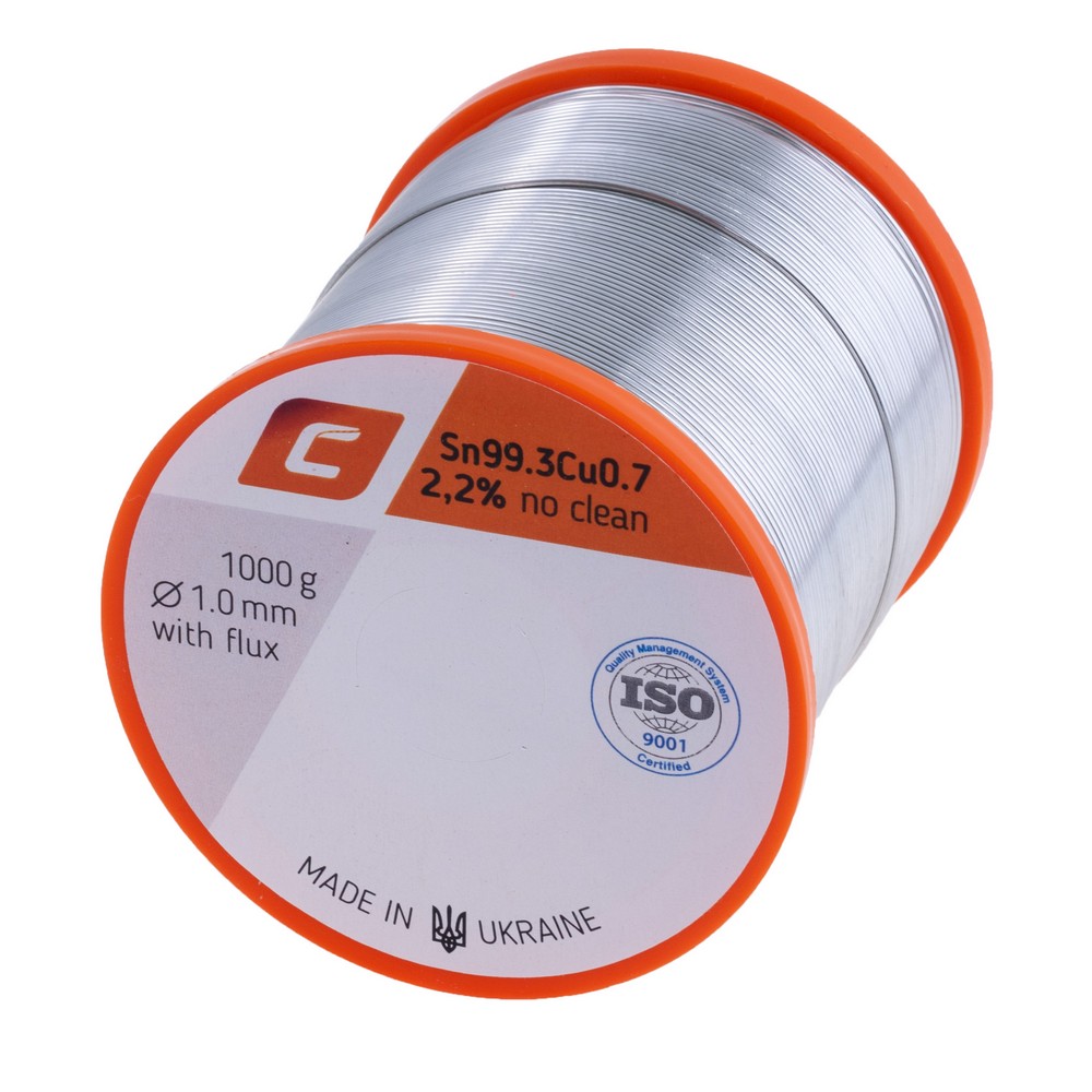 Дротяний припій, 1mm 1000g з флюсом, безсвинцевий, Sn99.3Cu0.7