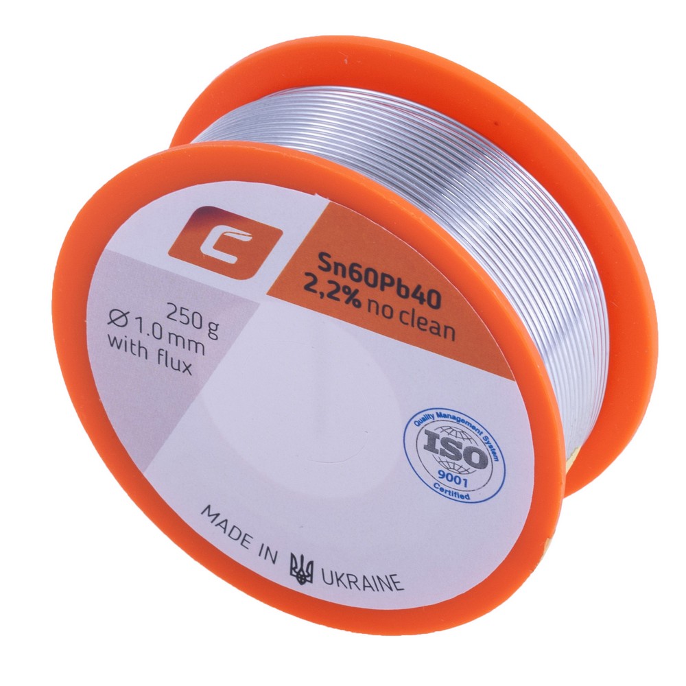 Дротяний припій, 1mm 250g з флюсом, свинцевий, Sn60Pb40 Дротяний припій, 1mm 250g з флюсом, свинцевий, Sn60Pb40