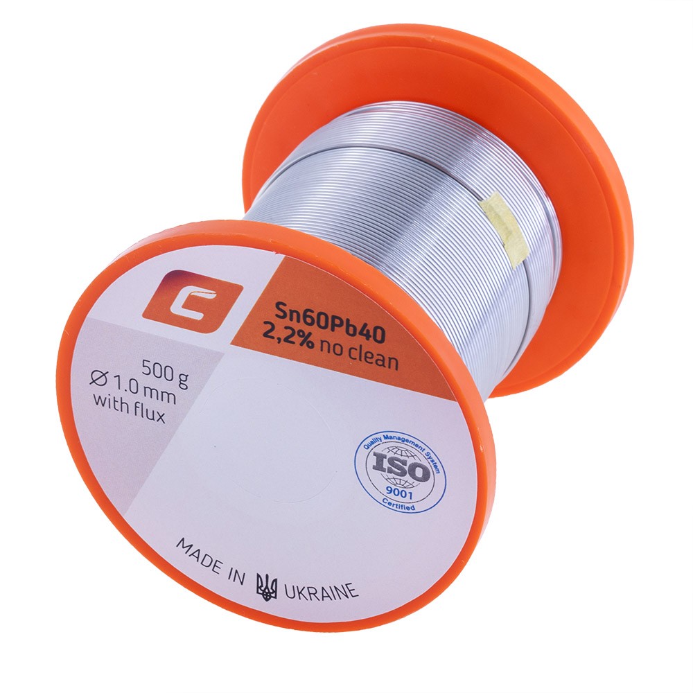 Дротяний припій, 1mm 500g з флюсом, свинцевий, Sn60Pb40 Дротяний припій, 1mm 500g з флюсом, свинцевий, Sn60Pb40