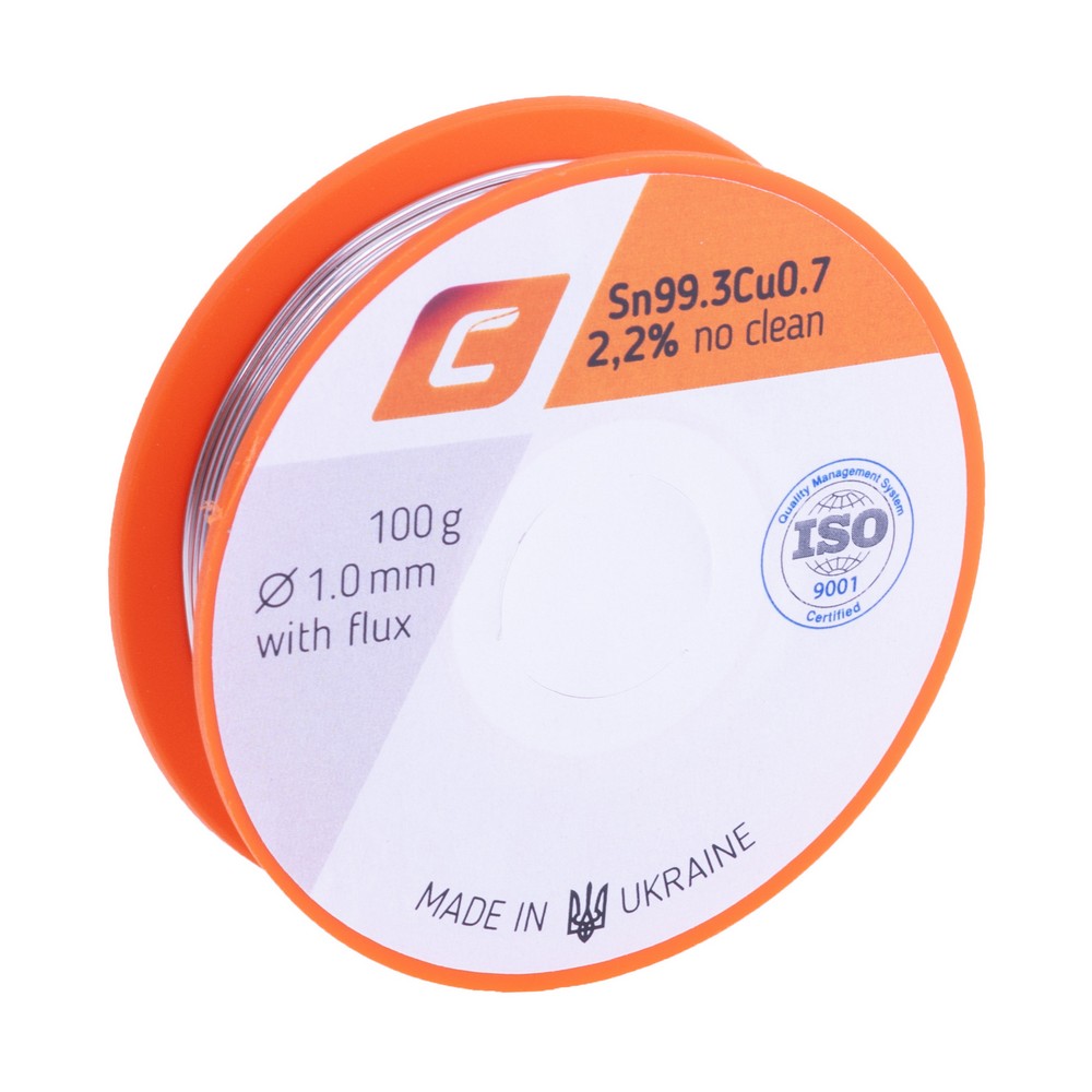 Дротяний припій, 1mm 100g з флюсом, безсвинцевий, Sn99.3Cu0.7