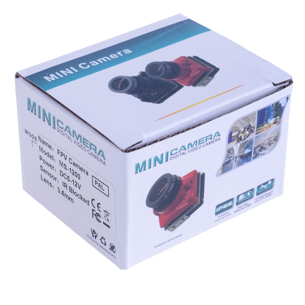 FPV камера 25X25mm 1200TVL CMOS 3.6mm 130/120 Degree FPV Camera 16:9 PAL NTSC 5V-12V