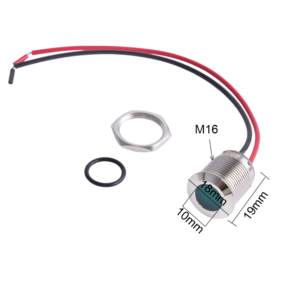 Индикаторная лампа 16mm водонепроницаемая с зелёной подсветкой 12 VDC