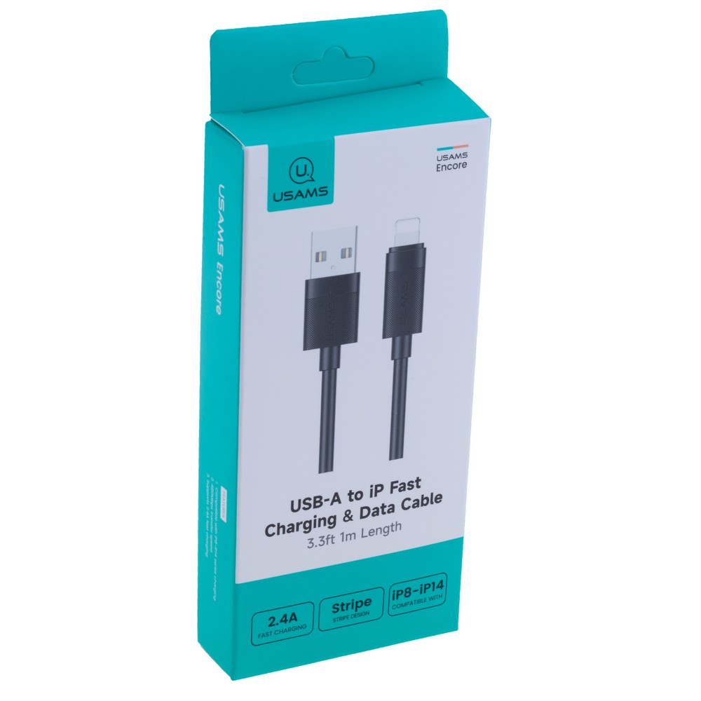 SJ778 U94 USB-A to iP 2.4A Fast Charging & Data Cable (SJ778USB01 Black – USAMS)