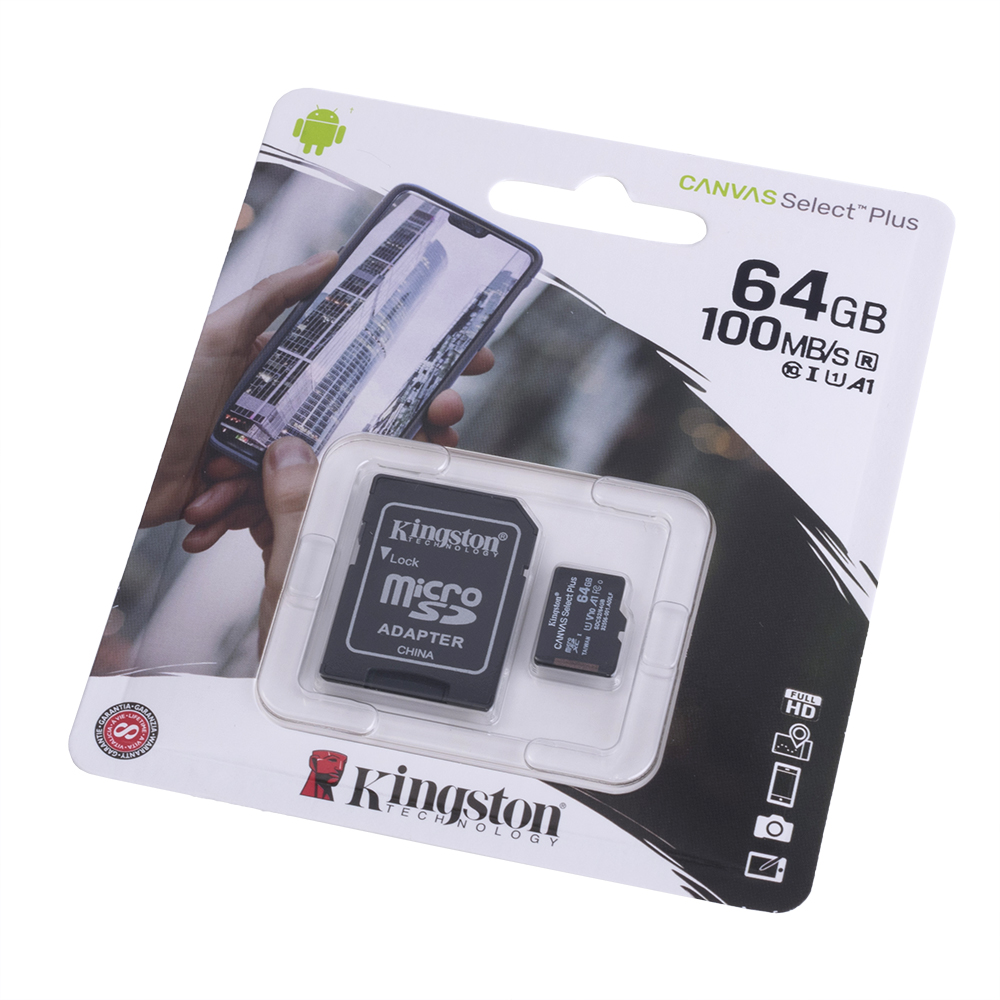 Карта памяти KINGSTON microSDXC 64Gb Canvas Select+ A1 (R100/W10) +ad