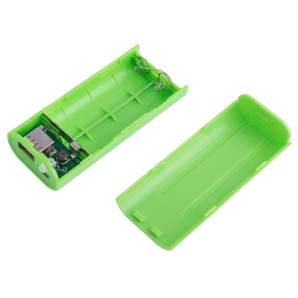 Корпус 2x18650 с USB зеленый, закруглённые углы