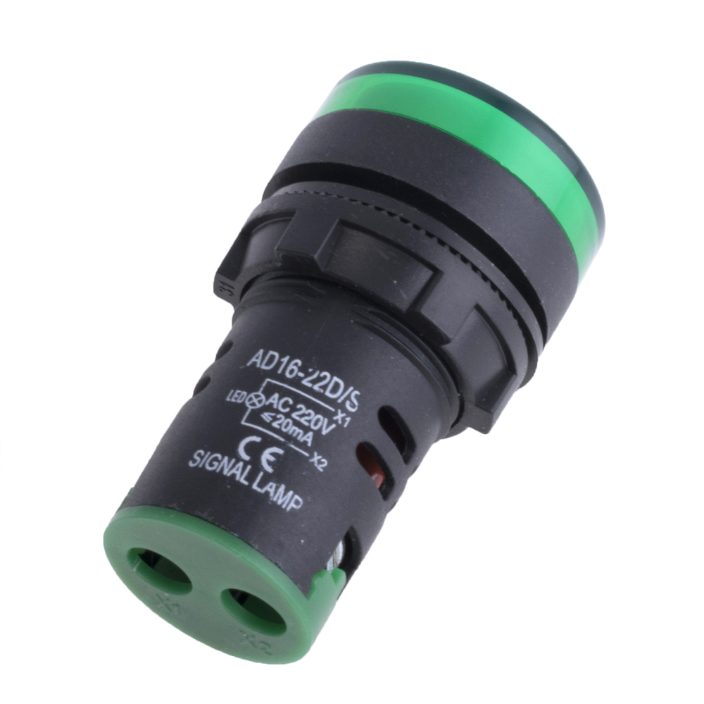 Индикаторная LED лампа AC 220V зеленая (AD16-22D/S, Hord)