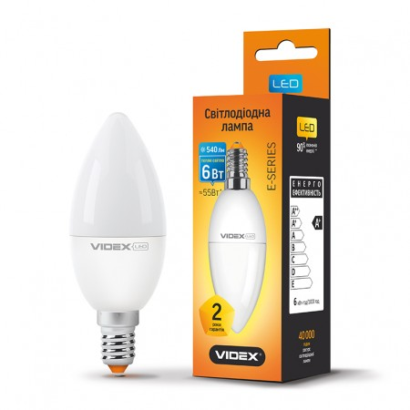 Лампа светодиодная 6Вт VIDEX Standart, 3000К, E14, 220V (VL-C37e-06143) Лампа светодиодная 6Вт VIDEX Standart, 3000К, E14, 220V (VL-C37e-06143)