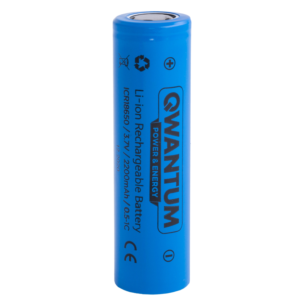 Аккумулятор Li-Ion ICR18650 3.7V 2200mAh, 0.5-1С, Quantum