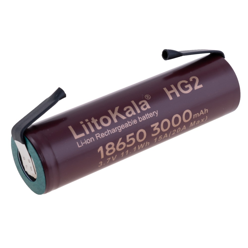 Li-Ion 3000мАг, 3,7В, 18650 LiitoKala літій-іонний акумулятор з виводами, HG2