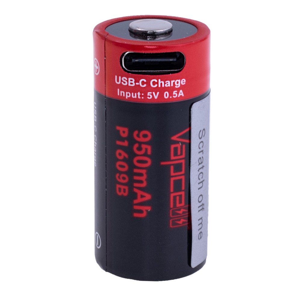 Li-Ion 950mAh, 3,6V, 16340 Vapcell літій-іонний аккумулятор з USB type-C, P1609B 16340 950mAh USB-C.