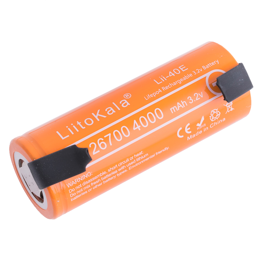 Аккумулятор LiFePo4 26700 Lii-40E 3.2V 4000mAh с контактами