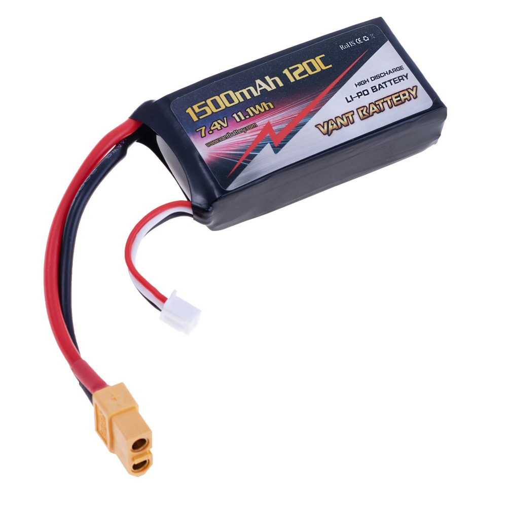 LiPo 1500 mAh, 7,4V, 19x35x68мм VANT Battery акумулятор літій-полімерний 2S1P LI-PO 120C XT60 LiPo 1500 mAh, 7,4V, 19x35x68мм VANT Battery акумулятор літій-полімерний 2S1P LI-PO 120C XT60