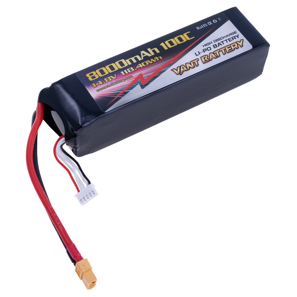 LiPo 8000 mAh, 14,8V, 40x44x162мм VANT Battery акумулятор літій-полімерний 4S1P LI-PO 100C XT60