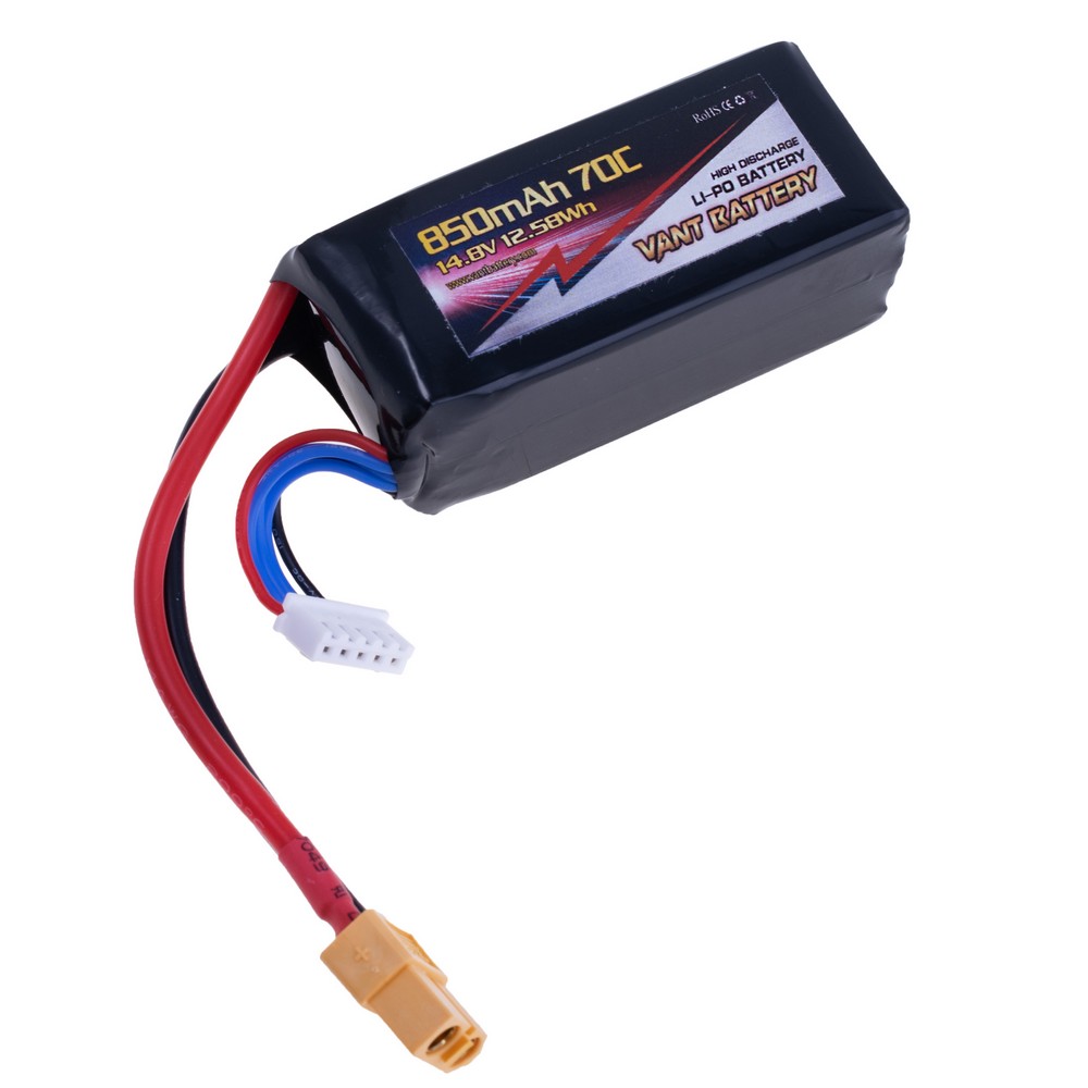 LiPo 850 mAh, 14,8V, 27x30x68мм VANT Battery акумулятор літій-полімерний 4S1P LI-PO 70C XT60 LiPo 850 mAh, 14,8V, 27x30x68мм VANT Battery акумулятор літій-полімерний 4S1P LI-PO 70C XT60