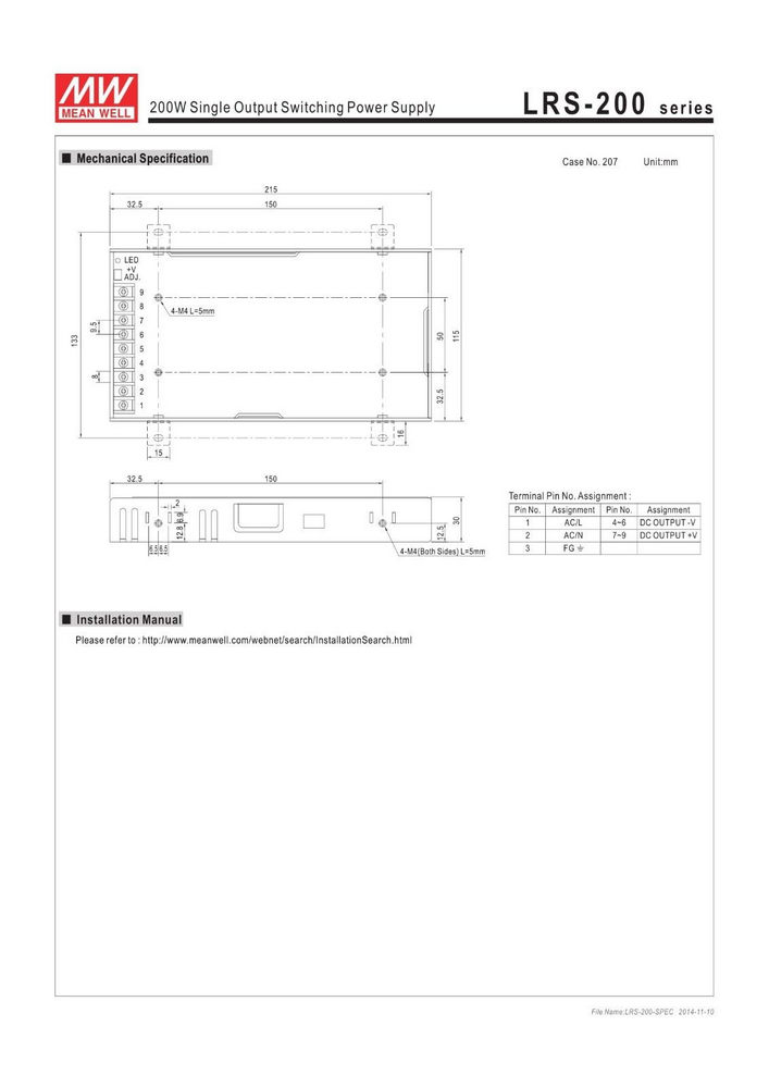 Einbauschaltnetzteil LRS-200-15 200W 15V  Mean Well