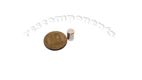 Neodym starker Magnet Abrisskr. 0,75 kg  Zylinder N38 Ø5 x 7,5 mm vernickelt