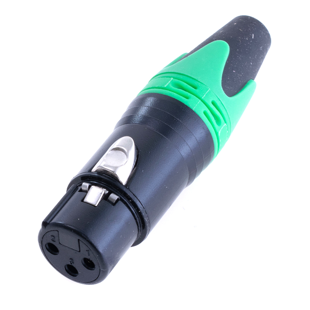Штекер "мама" XLR female -green , на провод, зелёный
