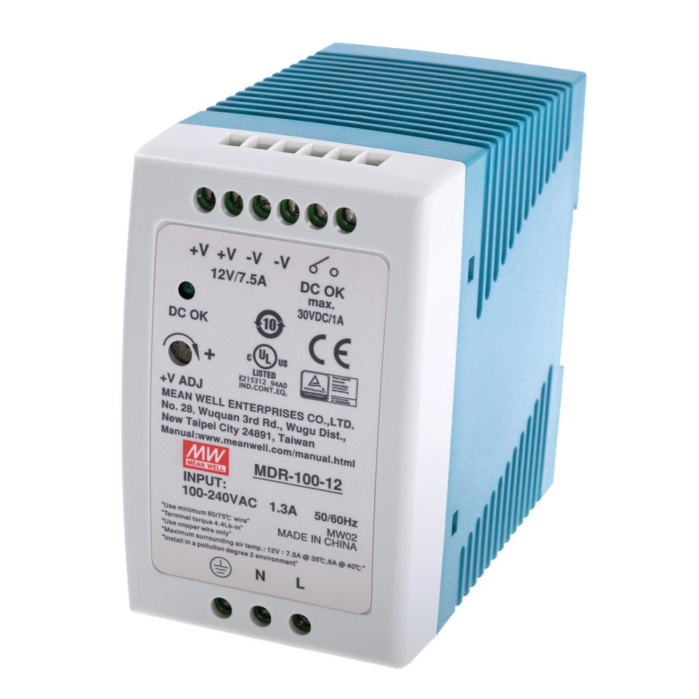 Hutschienen Netzteil 90W 12V 7,5A MeanWell MDR-100-12 Hutschienen Netzteil 90W 12V 7,5A MeanWell MDR-100-12