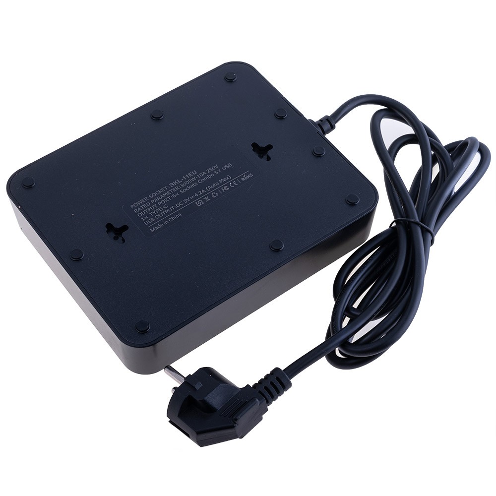 Мережевий фільтр 10A max.,подовжувач 2м на 6 розеток із USB 5V/3,4A