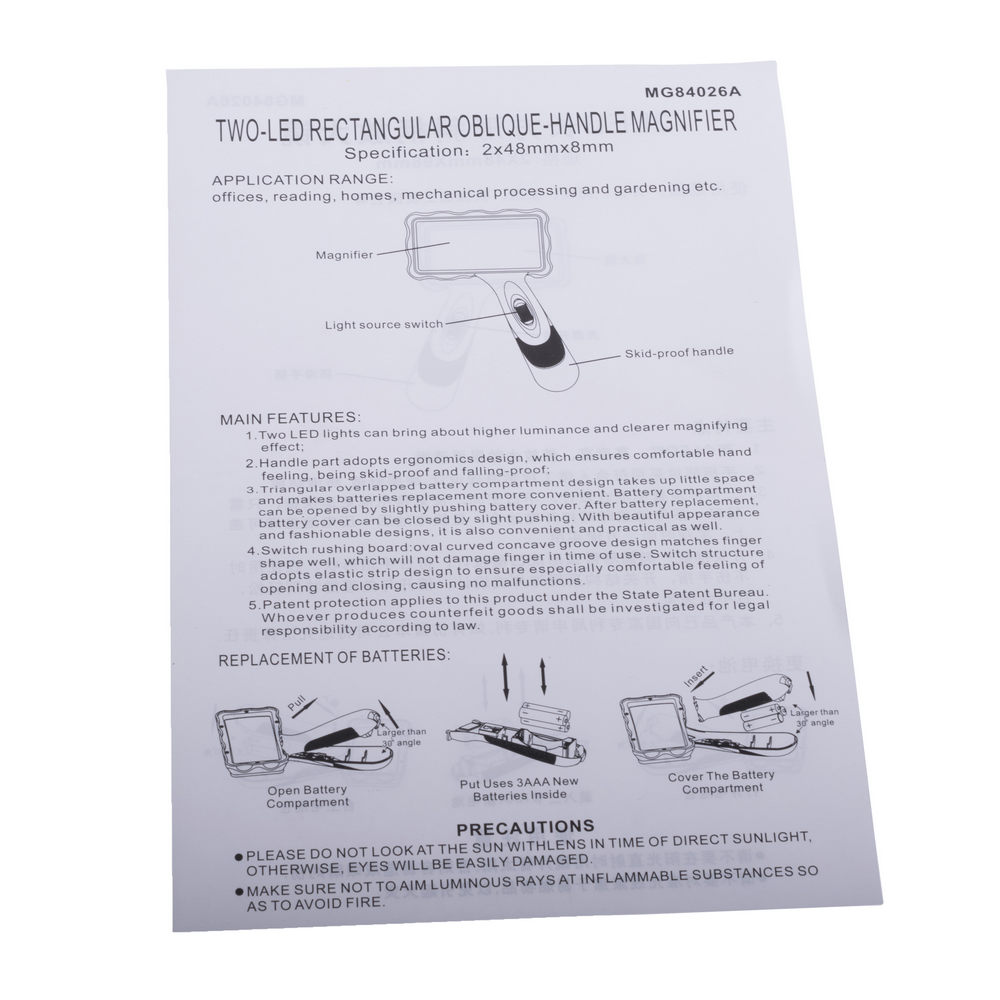 Hand Lupe Handfaltung MG84026A Zhongdi 2LED 2X neu 100х50mm
