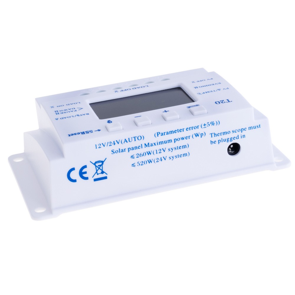 Контроллер заряда солнечных панелей MPPT+PWM 20А 12/24V (T20)