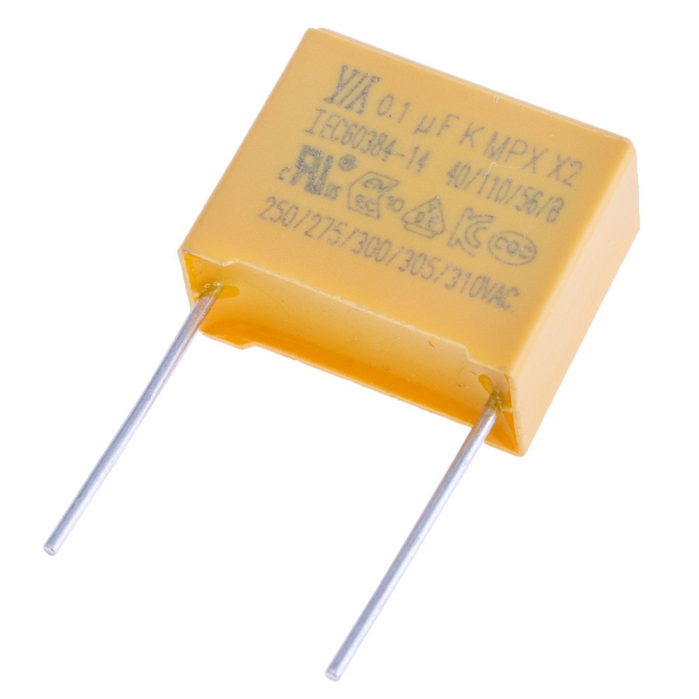 MPX 100nF 310VAC J(±5%), P=15mm, 18x14,5x8,5mm X2-104K310VACD4 YY-конденсатор плівковий