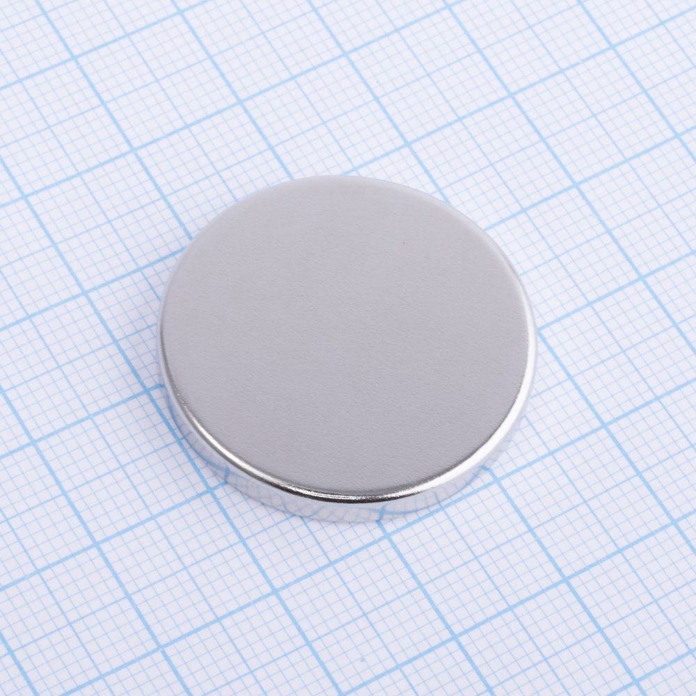 Магнит NdFeB, диск/цилиндр D30 x 4 mm (N38), Ni+Cu+Ni (никель)