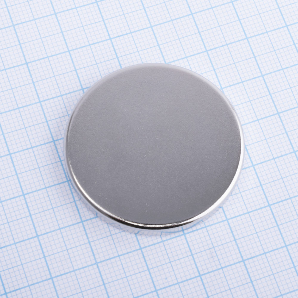 Магнит NdFeB, диск/цилиндр D40 x 5 mm (N38), Ni+Cu+Ni (никель)