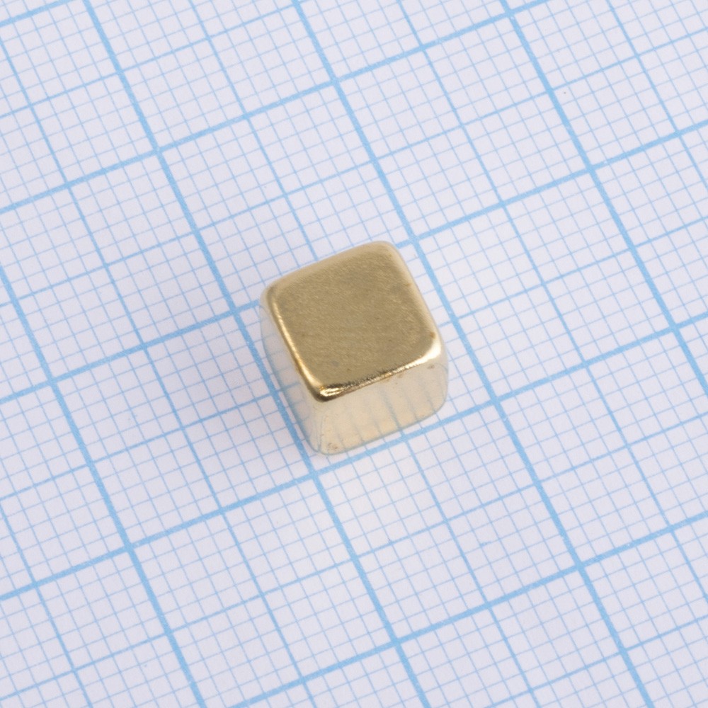 Neodym Magnet, Block Würfel 7,5 x 7,5 x 7,5 mm (N48), Ni+Cu+Ni+Au (Gold)
