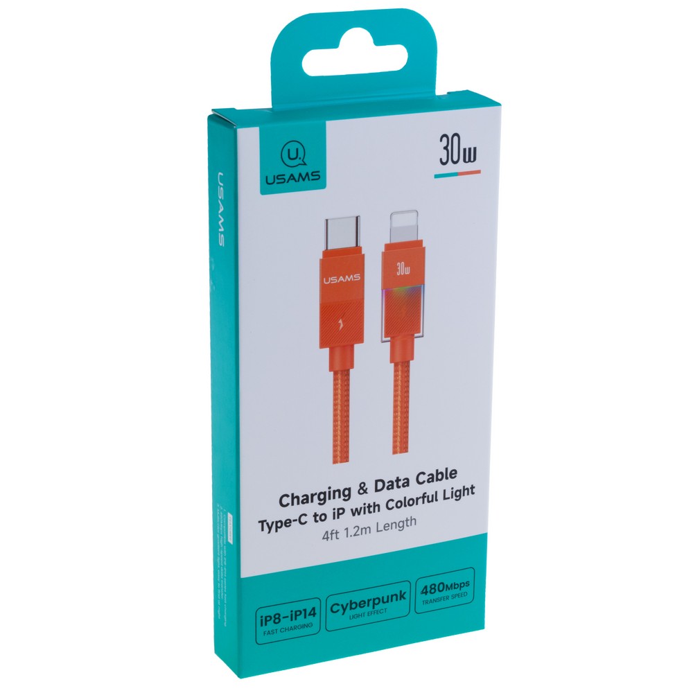 SJ776 U93 30W Charging & Data Cable C to iP with Colorful Light (SJ776USB02 Orange – USAMS)