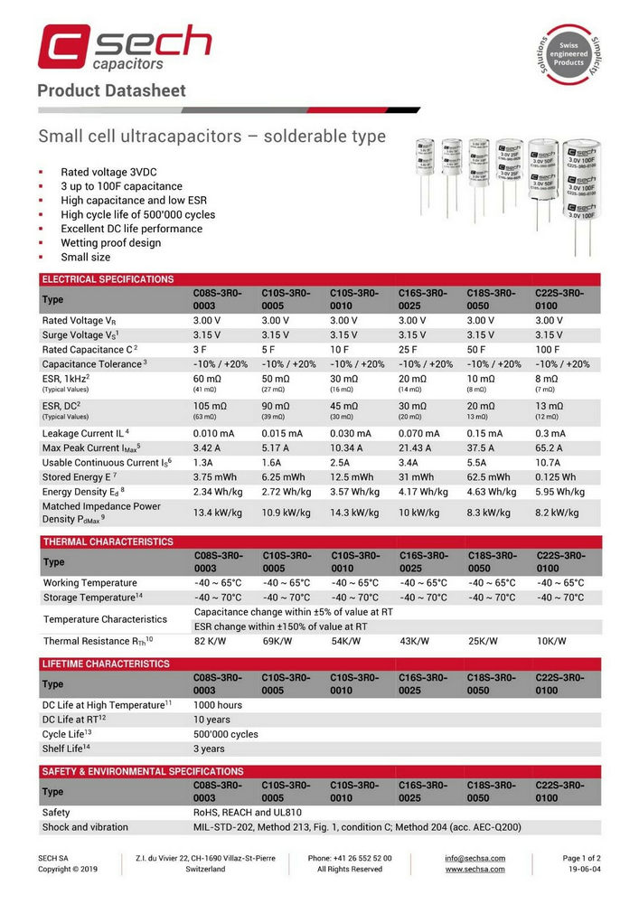 Superkondensator C18S-3R0-0050 50F 3,0V