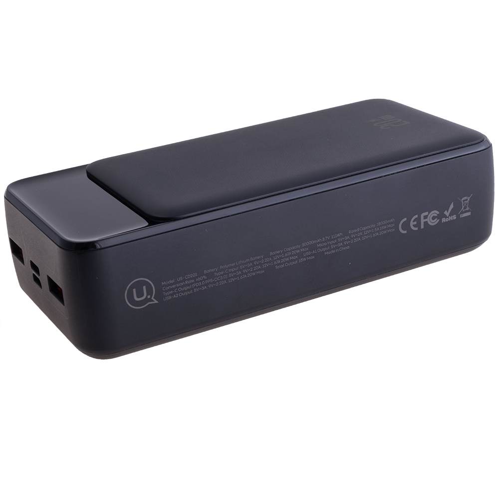 Power Bank 30000mAh (Rated Capacity: 18000mAh) US-CD201 PD20W+QC3.0 чорний (USAMS)