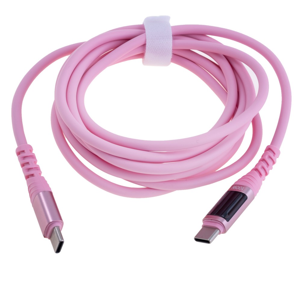 Провід рожевий з індикатором USB type-C male PD100W 2m