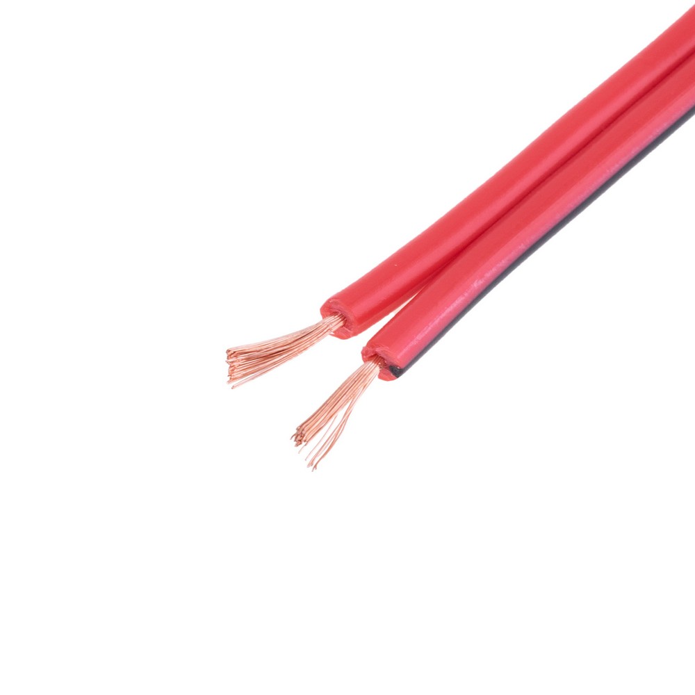 Провід живлення плоский 2-жильний 19AWG (0.75mm² PVC, 42/0.15/AS) червоний з чорною полоскою Провід живлення плоский 2-жильний 19AWG (0.75mm² PVC, 42/0.15/AS) червоний з чорною полоскою
