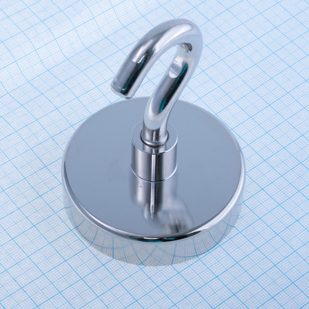 Магніт Pot Magnet with hook, N38, Ni coating, Magnetized, NE70