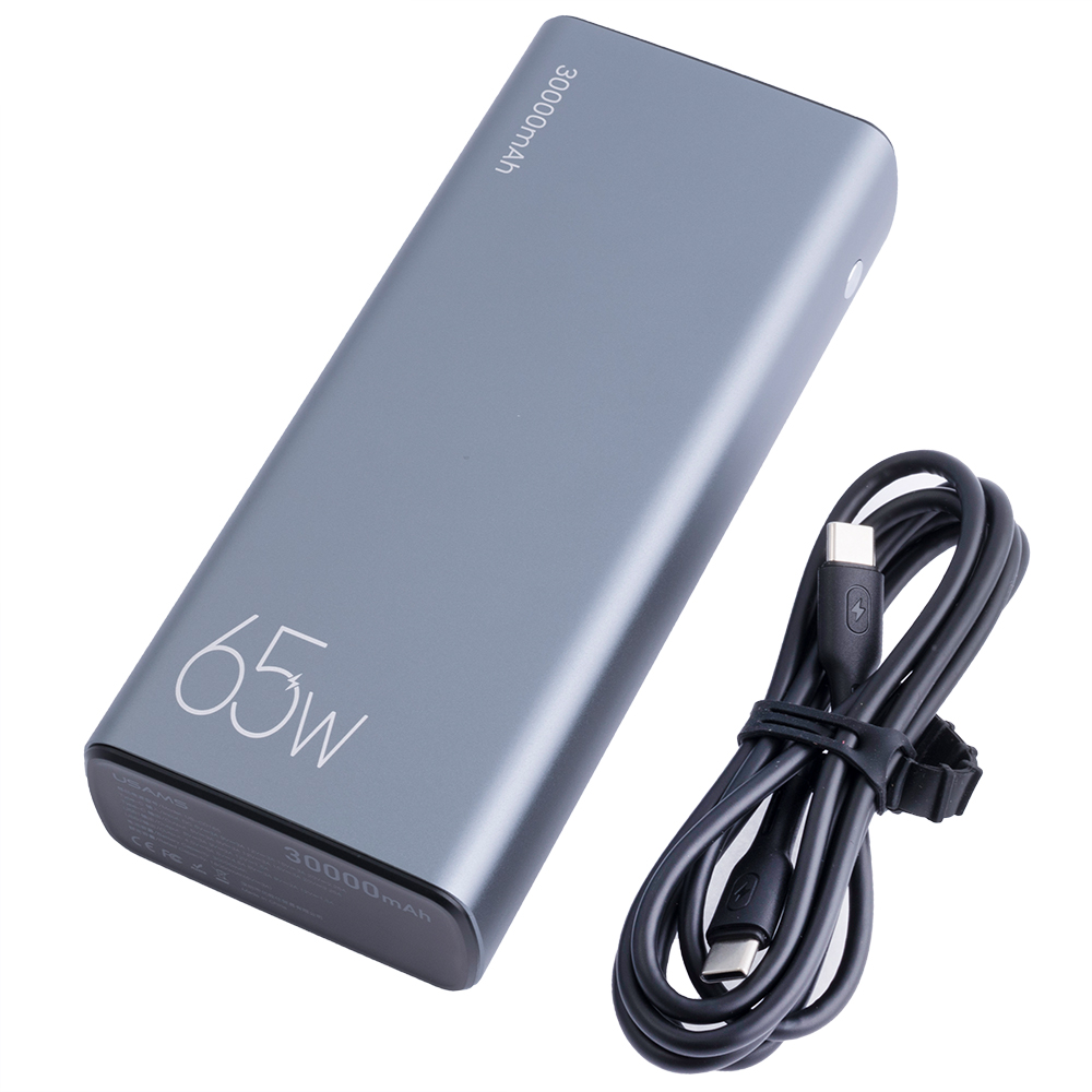 Power Bank 30000mAh 111Wh (Rated Capacity:18000mAh) USAMS-CM PB59 65W Fast Charge черный (USAMS) + 100W кабель Type-C (USAMS)