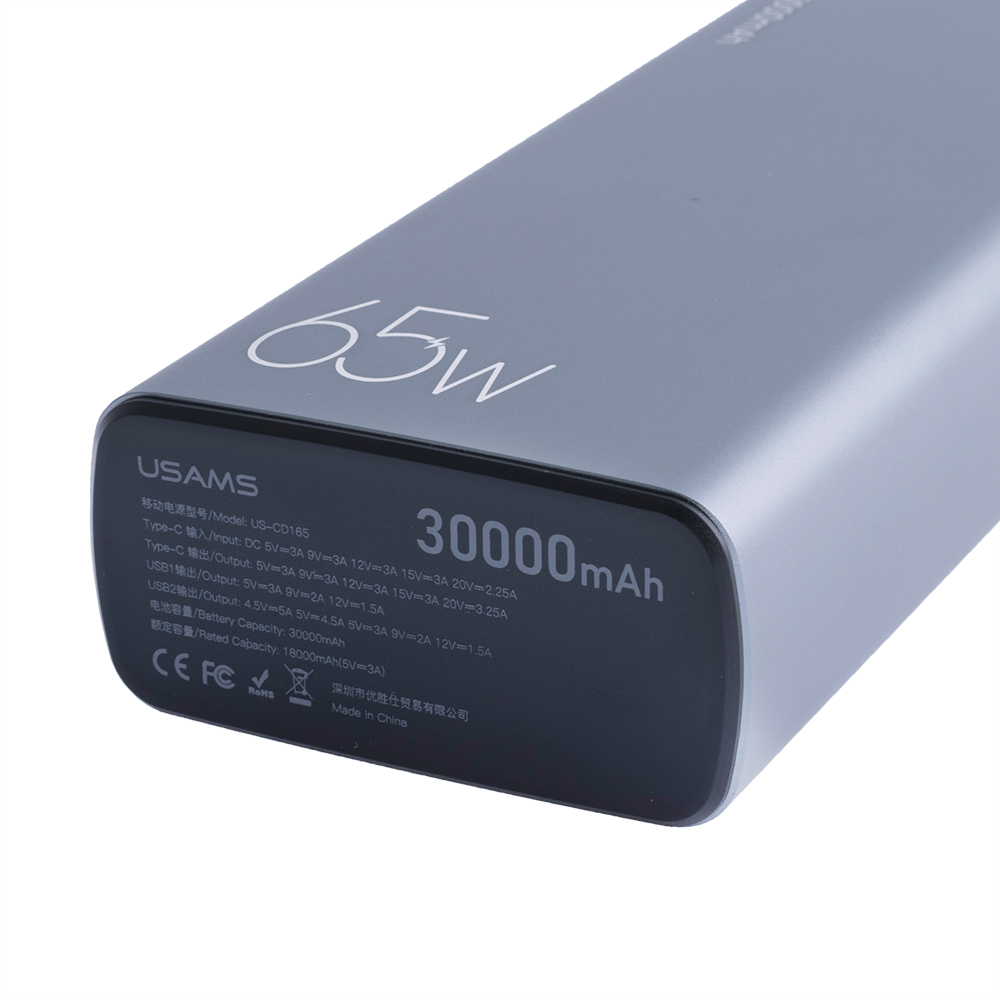 Power Bank 30000mAh 111Wh (Rated Capacity:18000mAh) USAMS-CM PB59 65W Fast Charge черный (USAMS) + 100W кабель Type-C (USAMS)