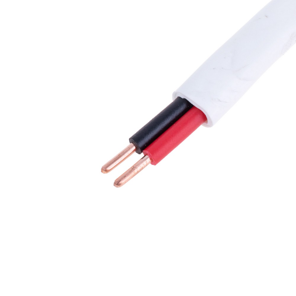 Провід плоский 2x1.5mm² одножильний в білій оболонці 16AWG (PVC, 2xD1.38mm) чорний, червоний Провід плоский 2x1.5mm² одножильний в білій оболонці 16AWG (PVC, 2xD1.38mm) чорний, червоний