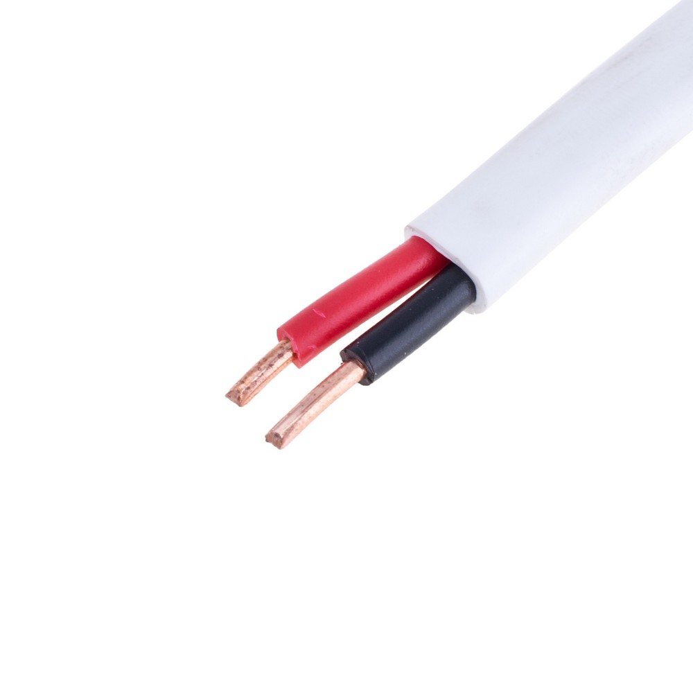 Провід плоский 2x2.5mm² одножильний в білій оболонці 14AWG (PVC, 2xD1.78mm) чорний, червоний Провід плоский 2x2.5mm² одножильний в білій оболонці 14AWG (PVC, 2xD1.78mm) чорний, червоний