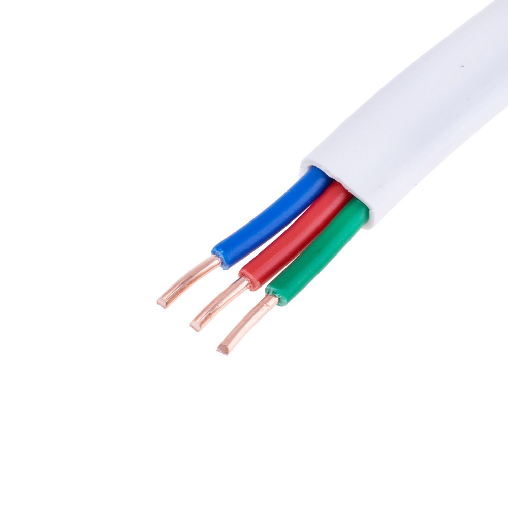Провід плоский 3x1.5mm² одножильний в білій оболонці 16AWG (PVC, 2xD1.38mm) червоний, зелений, синій Провід плоский 3x1.5mm² одножильний в білій оболонці 16AWG (PVC, 2xD1.38mm) червоний, зелений, синій