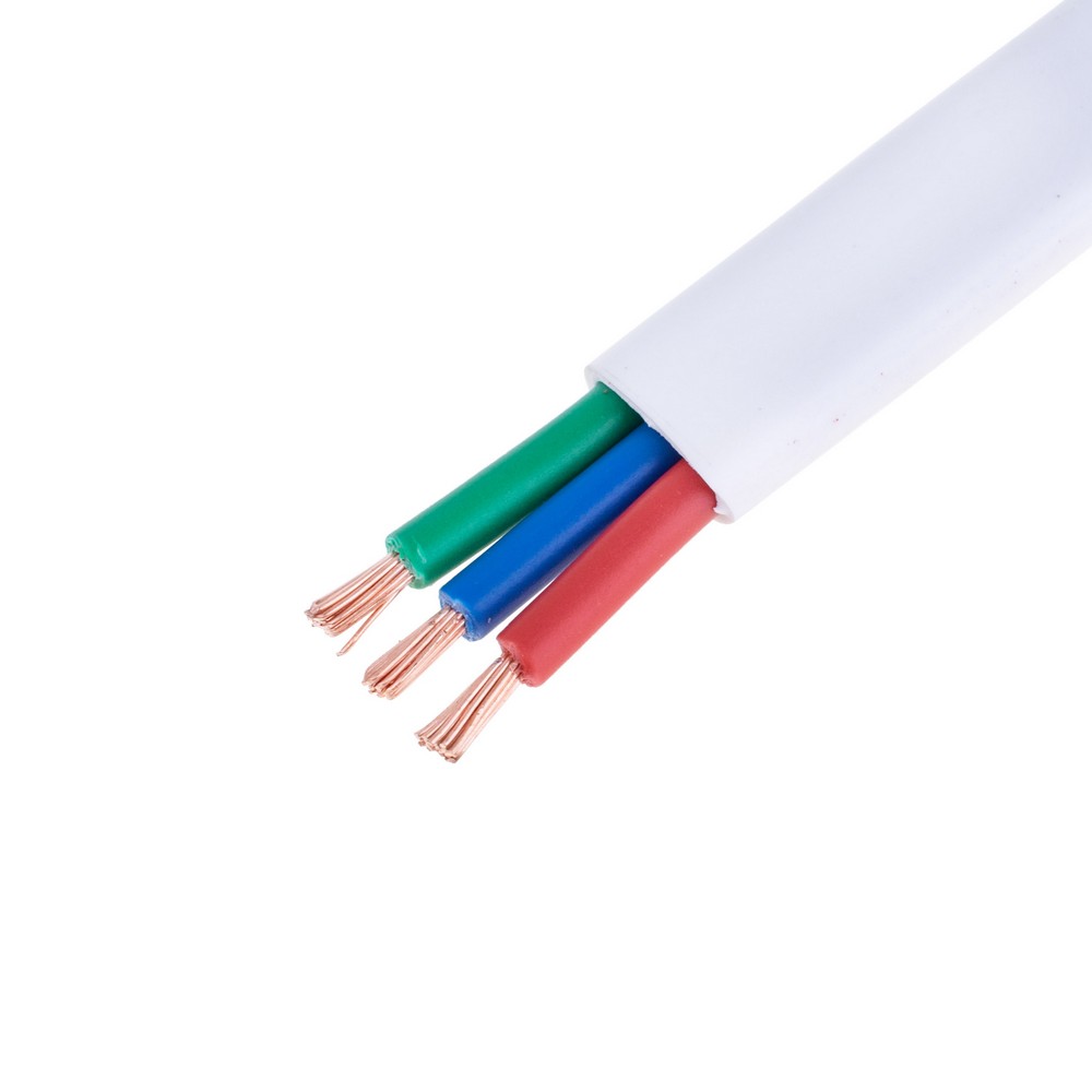 Провід плоский 3x2.5mm² багатожильний в білій оболонці 14AWG (PVC, 3 x 77xD0.2mm) червоний, зелений, синій Провід плоский 3x2.5mm² багатожильний в білій оболонці 14AWG (PVC, 3 x 77xD0.2mm) червоний, зелений, синій