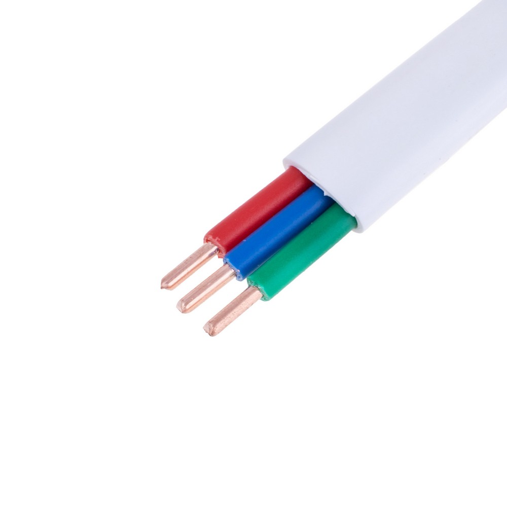 Провід плоский 3x2.5mm² одножильний в білій оболонці 14AWG (PVC, 2xD1.78mm) червоний, зелений, синій Провід плоский 3x2.5mm² одножильний в білій оболонці 14AWG (PVC, 2xD1.78mm) червоний, зелений, синій