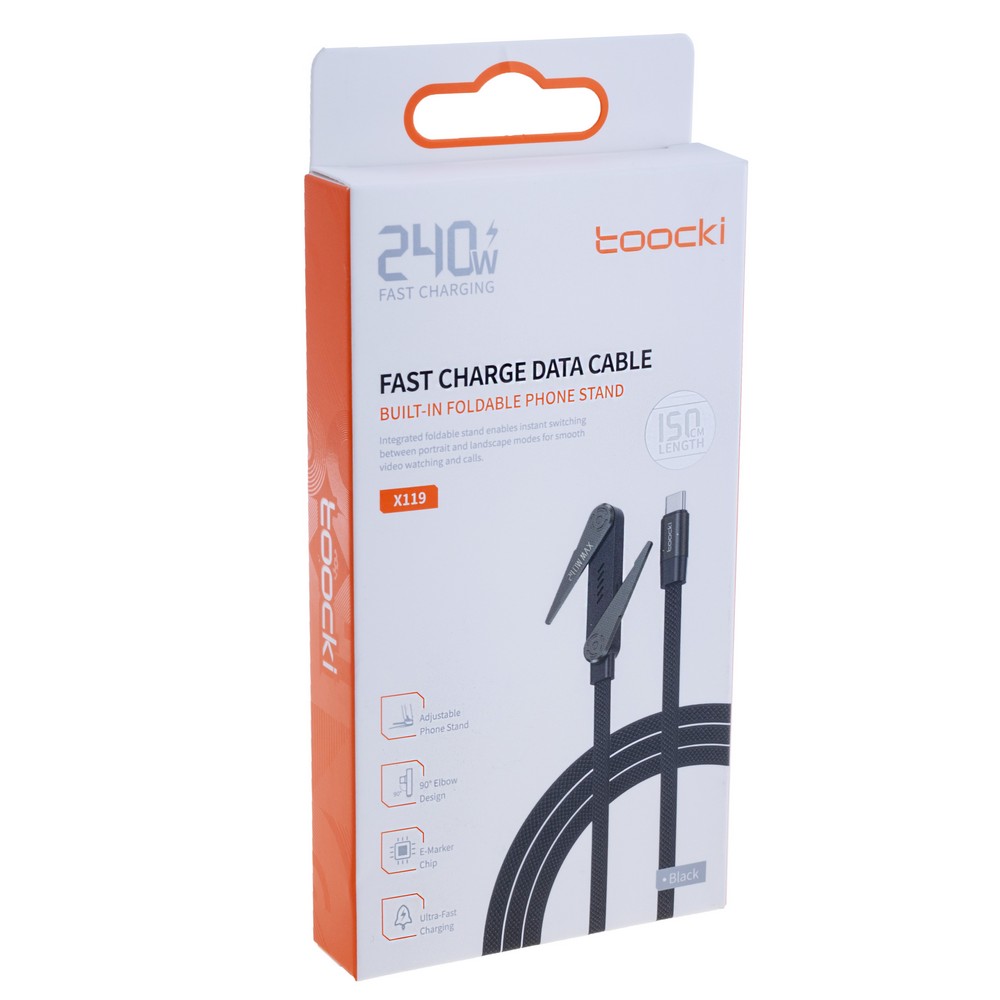 Провід з підставкою USB type-C / USB type-C 100W, чорний, 1,5 метра, 40100147 Провід з підставкою USB type-C / USB type-C 100W, чорний, 1,5 метра, 40100147