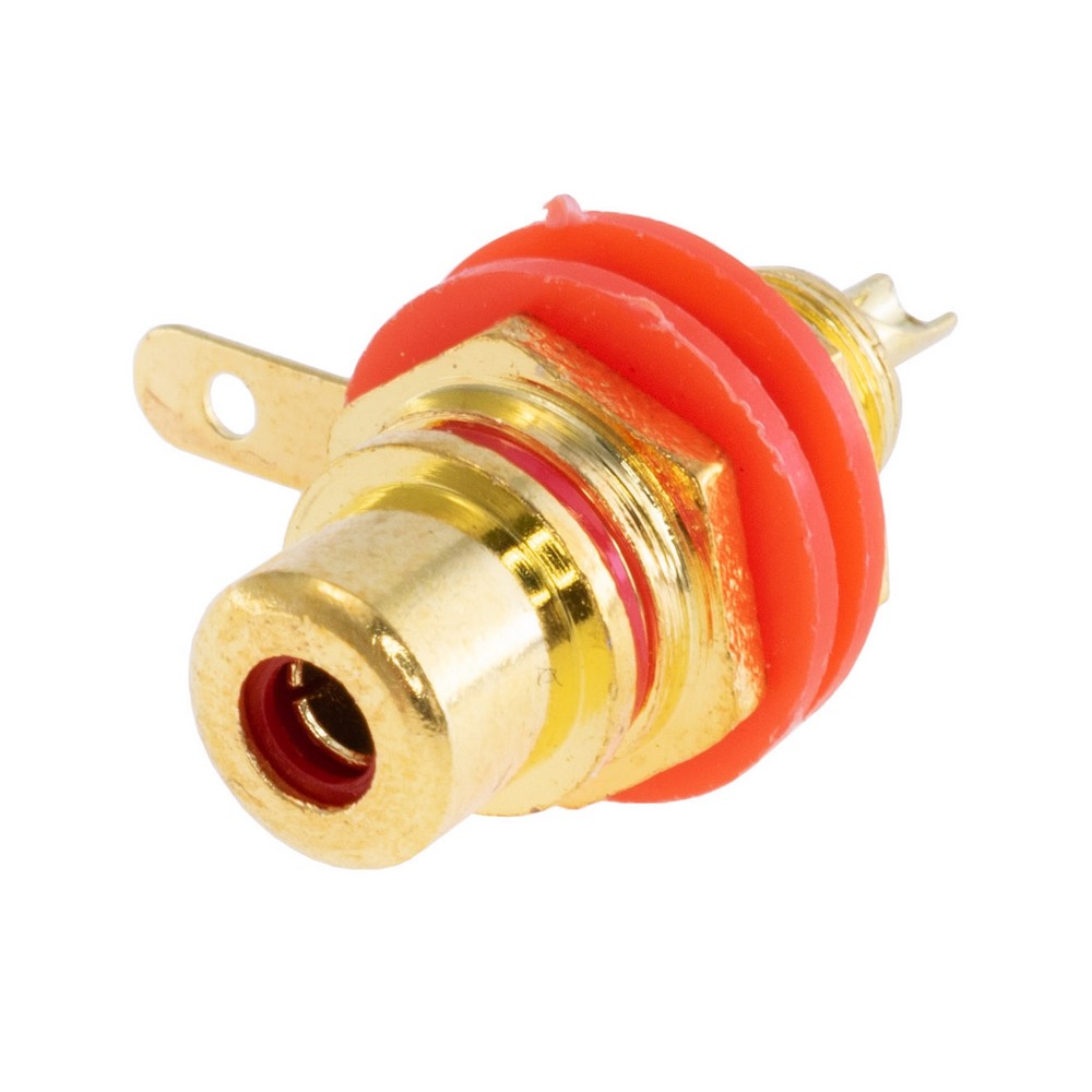 Гніздо RCA червоне на панель, золочене L-KLS1-RCA-108-G-R/65 Гніздо RCA червоне на панель, золочене L-KLS1-RCA-108-G-R/65