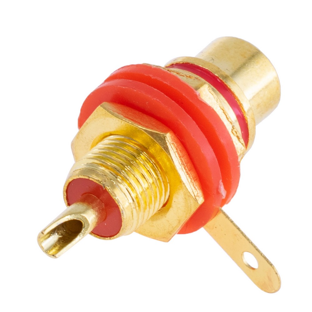 Гніздо RCA червоне на панель, золочене  L-KLS1-RCA-108-G-R/65
