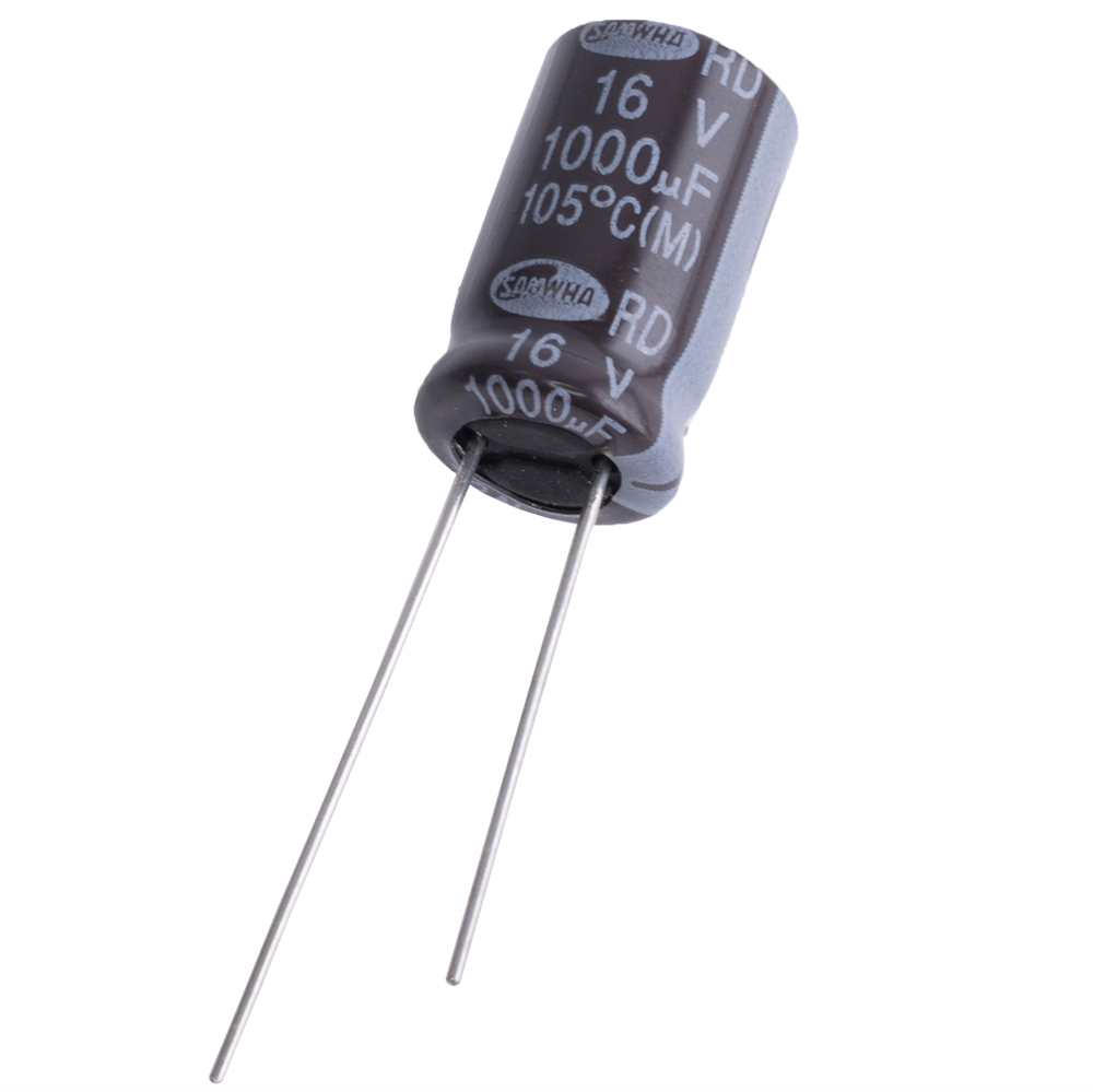 1000uF 16V RD 10x16mm 105°C (RD1C108M10016PA159-Samwha) (электролитический конденсатор)